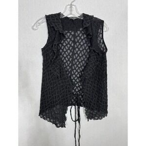 Vintage Betsey Johnson Black Lace Tie‎ Front Vest Sz Medium